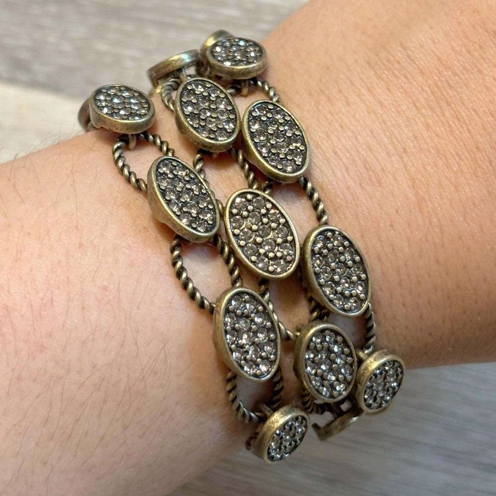 Womens Multi-Strand Cuff 7.5" Bronze Metal Rhinestone Bracelet Boho Steampunk